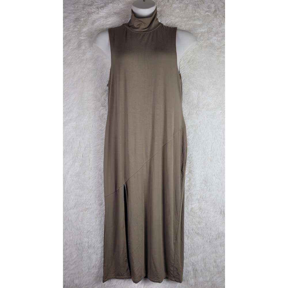 Good American Mock Neck Sleeveless Maxi Dress Brindle Taupe Size 5 Minimalist XL